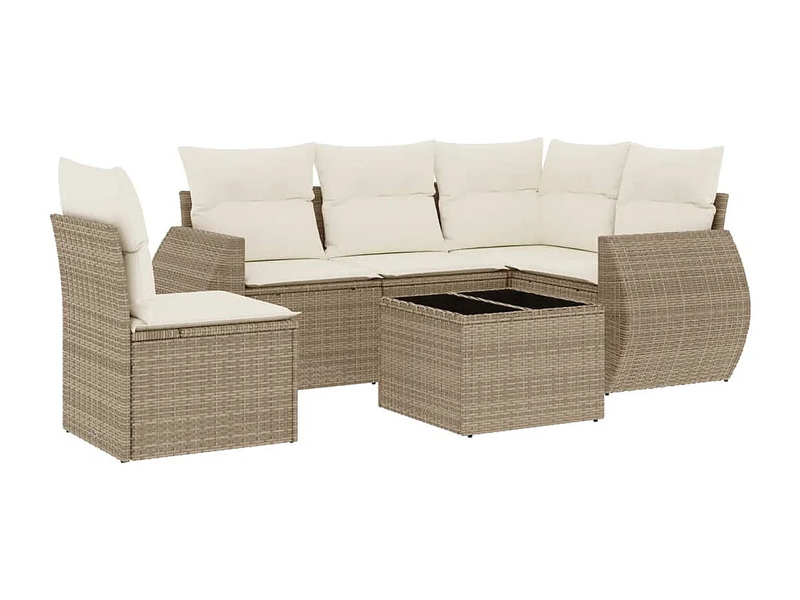 Salon de jardin avec coussins 6 pcs beige résine tressée