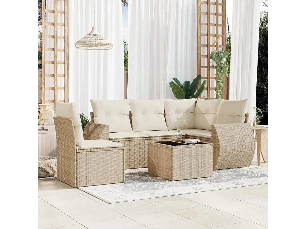Salon de jardin avec coussins 6 pcs beige résine tressée