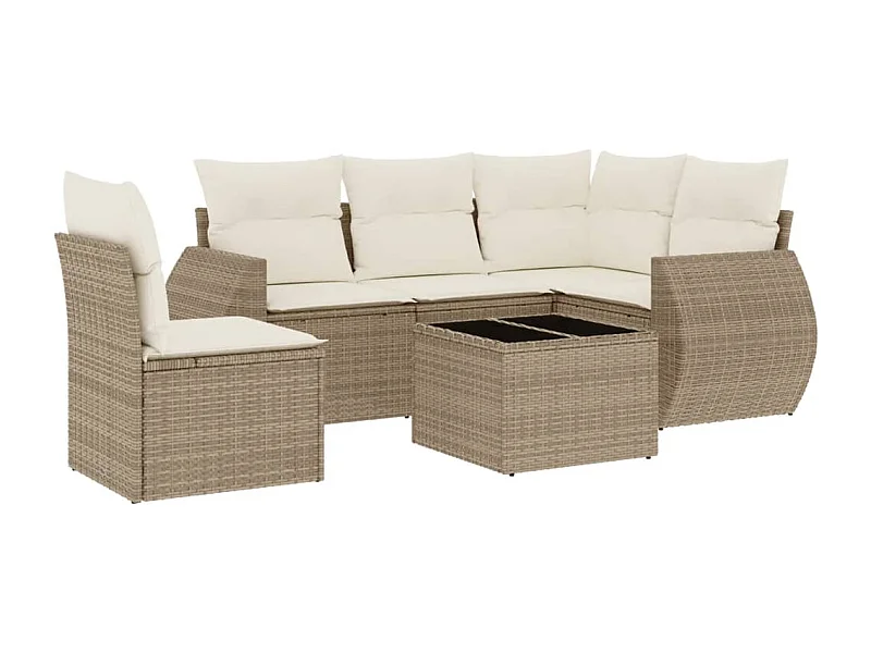 Salon de jardin avec coussins 6 pcs beige résine tressée