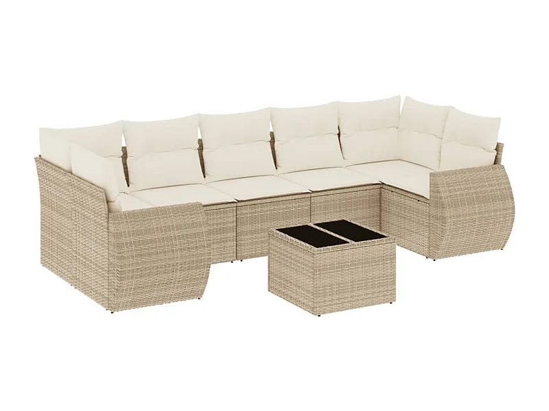 Salon de jardin avec coussins 8 pcs beige résine tressée