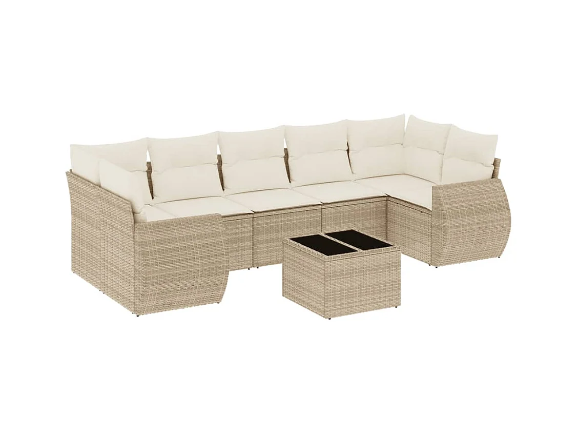 Salon de jardin avec coussins 8 pcs beige résine tressée