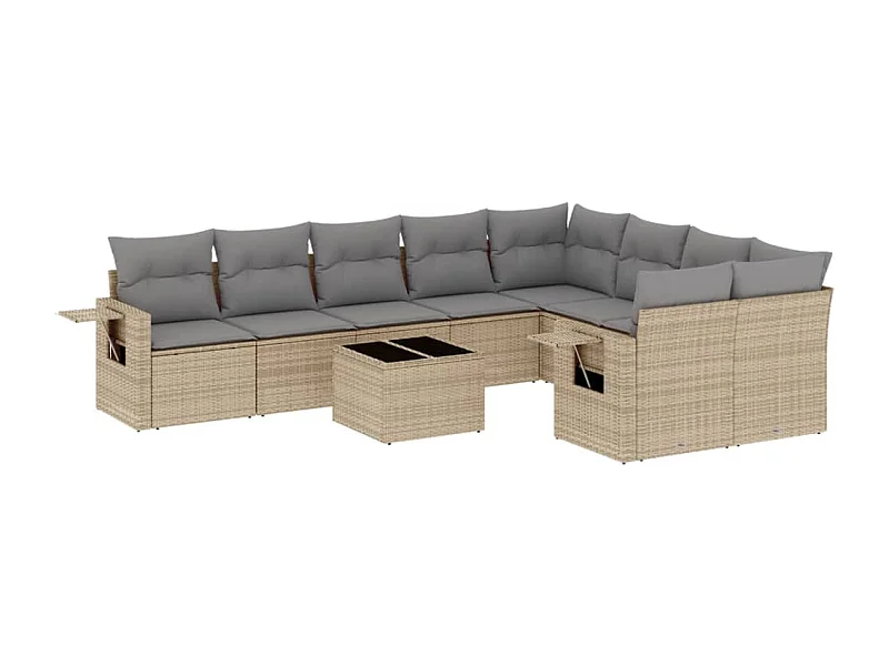 Salon de jardin avec coussins 10 pcs beige résine tressée