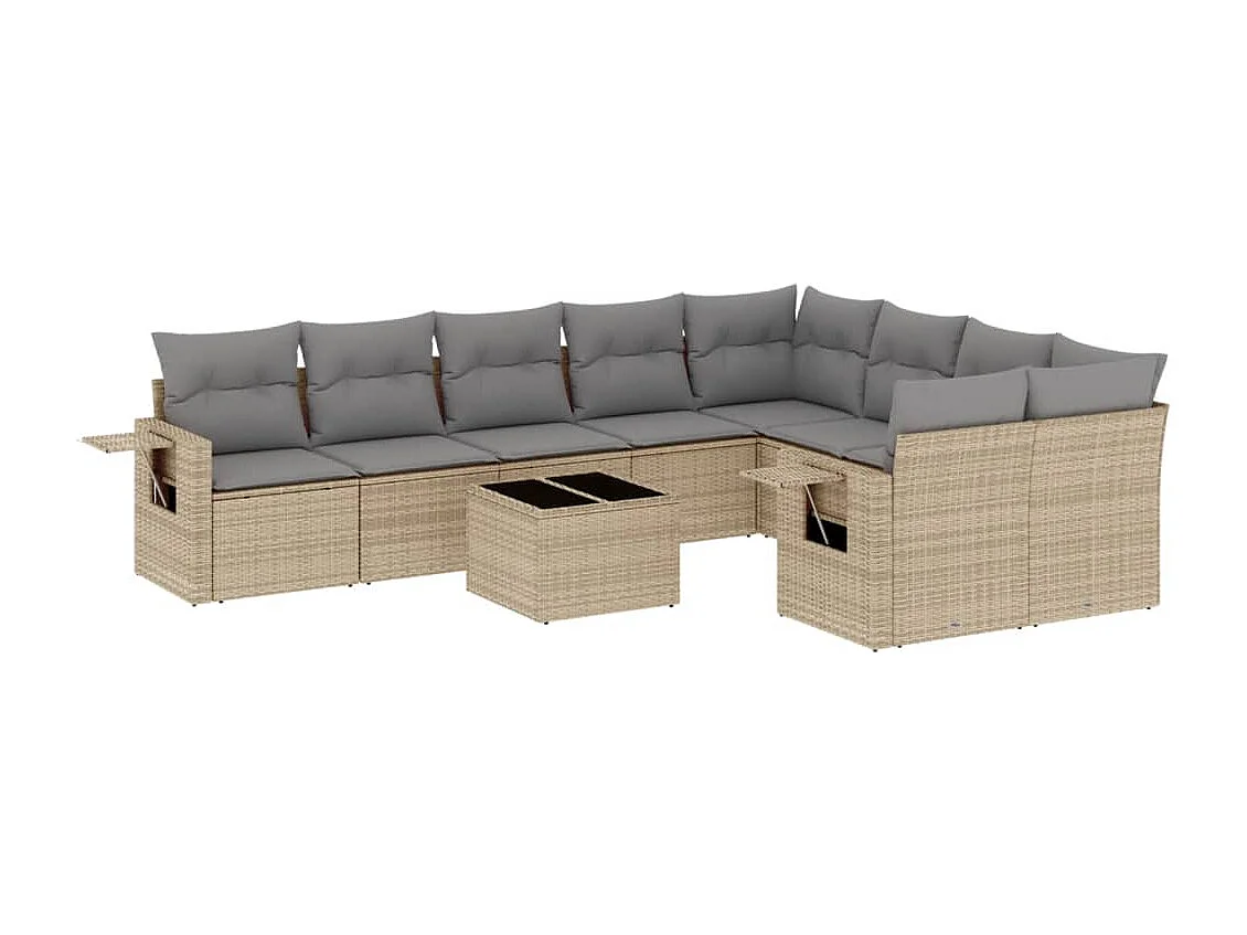 Salon de jardin avec coussins 10 pcs beige résine tressée