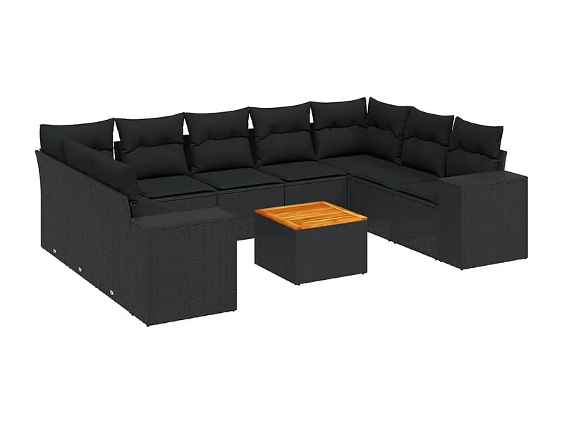 Salon de jardin 10 pcs avec coussins noir résine tressée