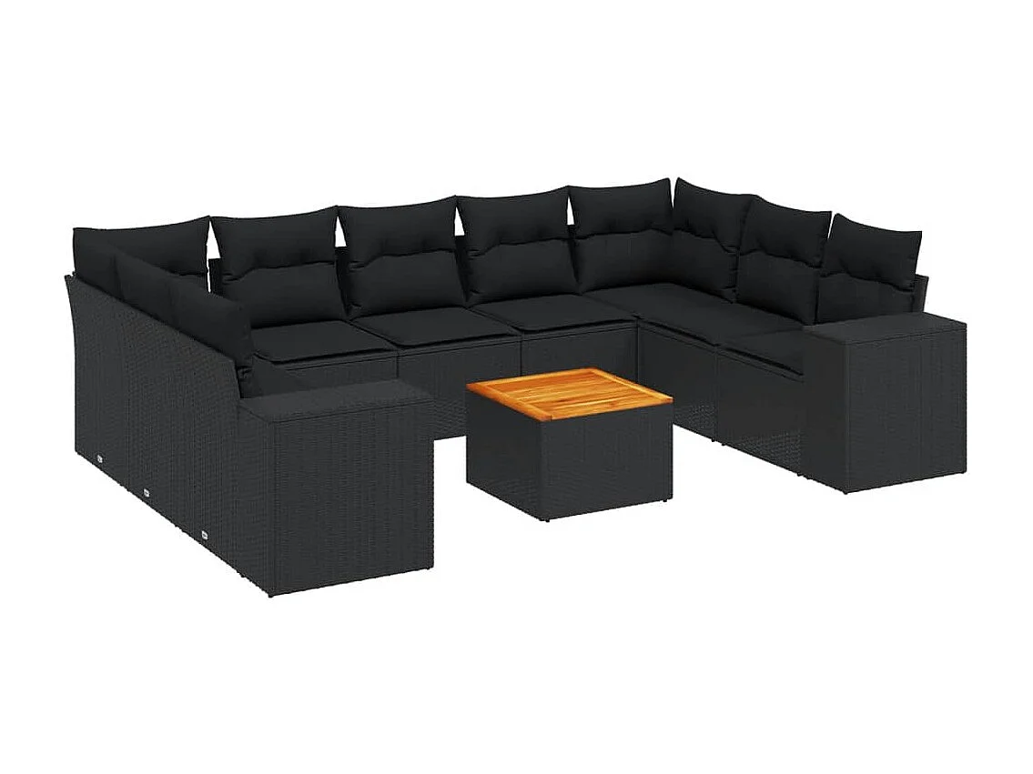 Salon de jardin 10 pcs avec coussins noir résine tressée