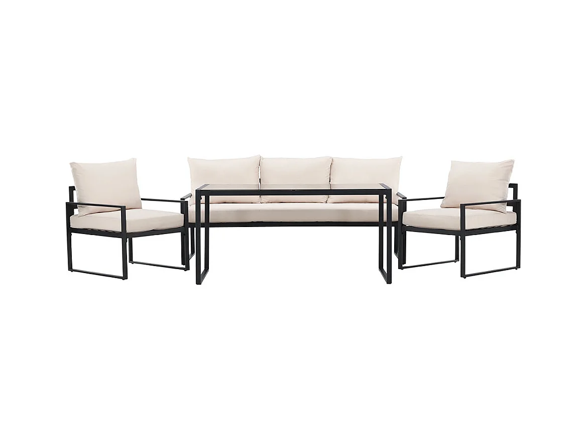 Catania Loungeset 1 "Esstisch", 1 Sofa, 2 Stühle schwarz.