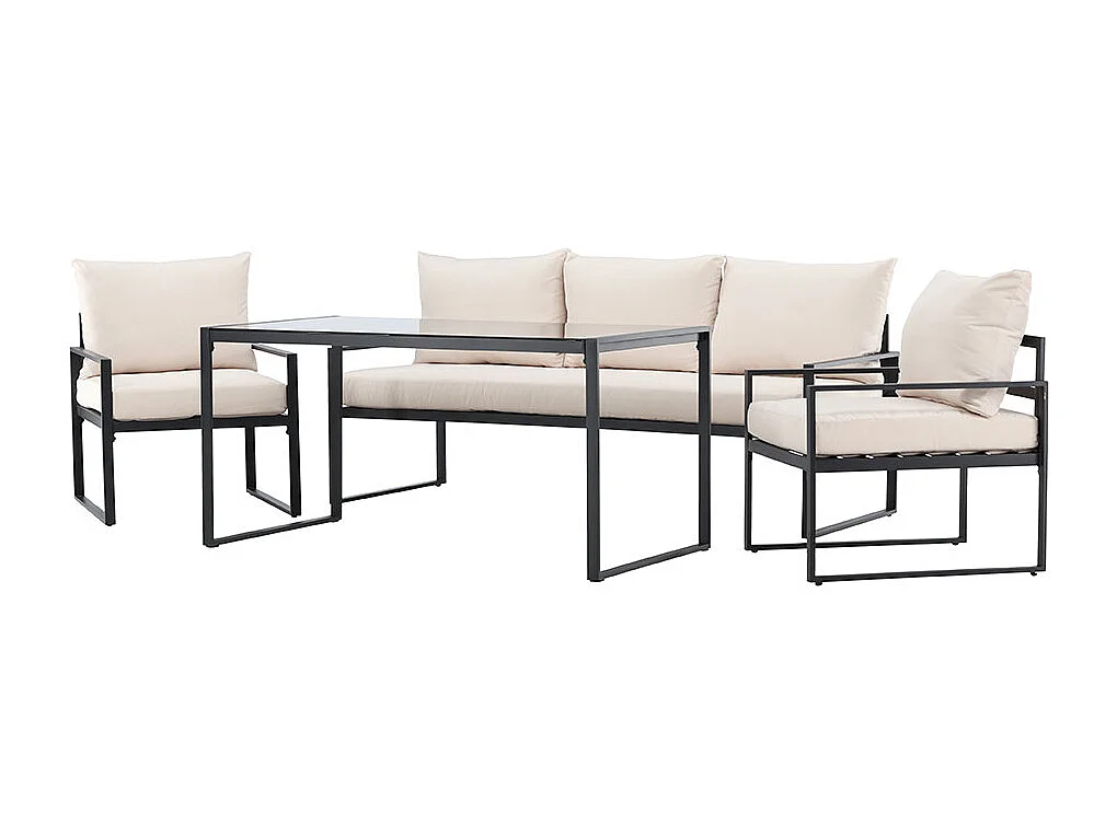 Catania Loungeset 1 "Esstisch", 1 Sofa, 2 Stühle schwarz.