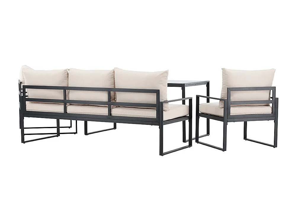 Catania Loungeset 1 "Esstisch", 1 Sofa, 2 Stühle schwarz.