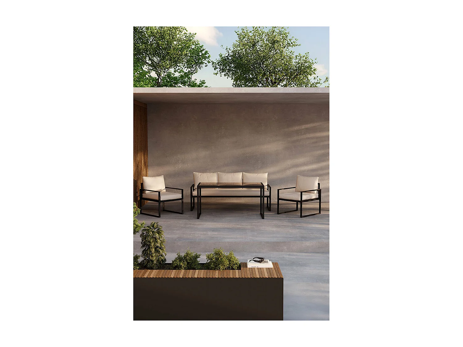 Catania Loungeset 1 "Esstisch", 1 Sofa, 2 Stühle schwarz.