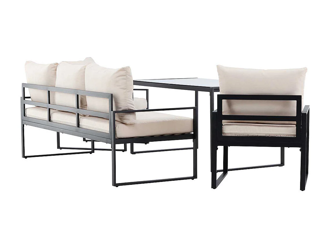 Catania Loungeset 1 "Esstisch", 1 Sofa, 2 Stühle schwarz.