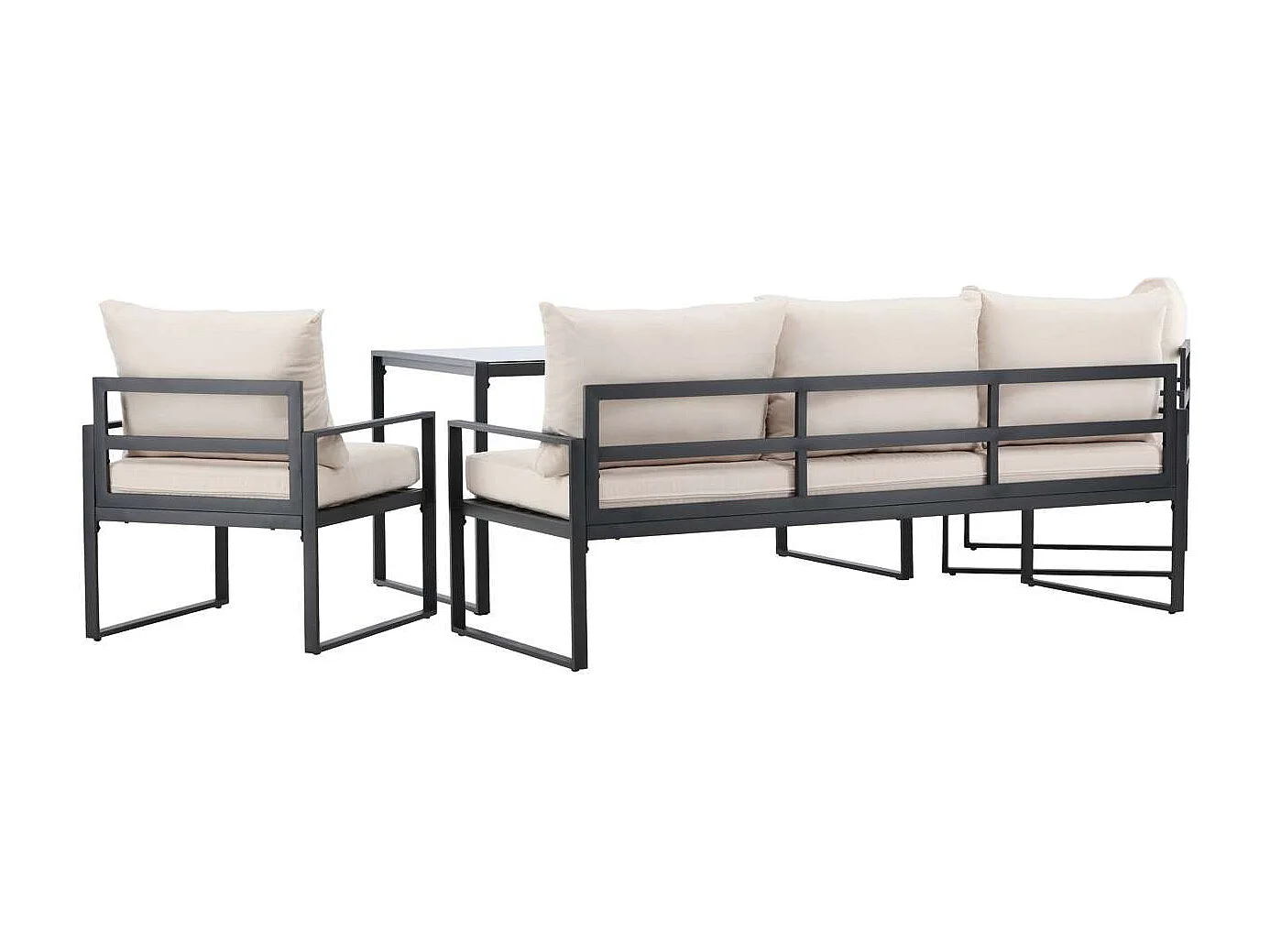 Catania Loungeset 1 "Esstisch", 1 Sofa, 2 Stühle schwarz.