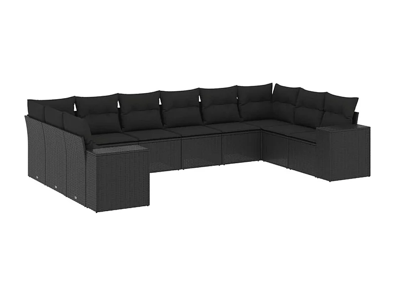 Salon de jardin 10 pcs avec coussins noir résine tressée
