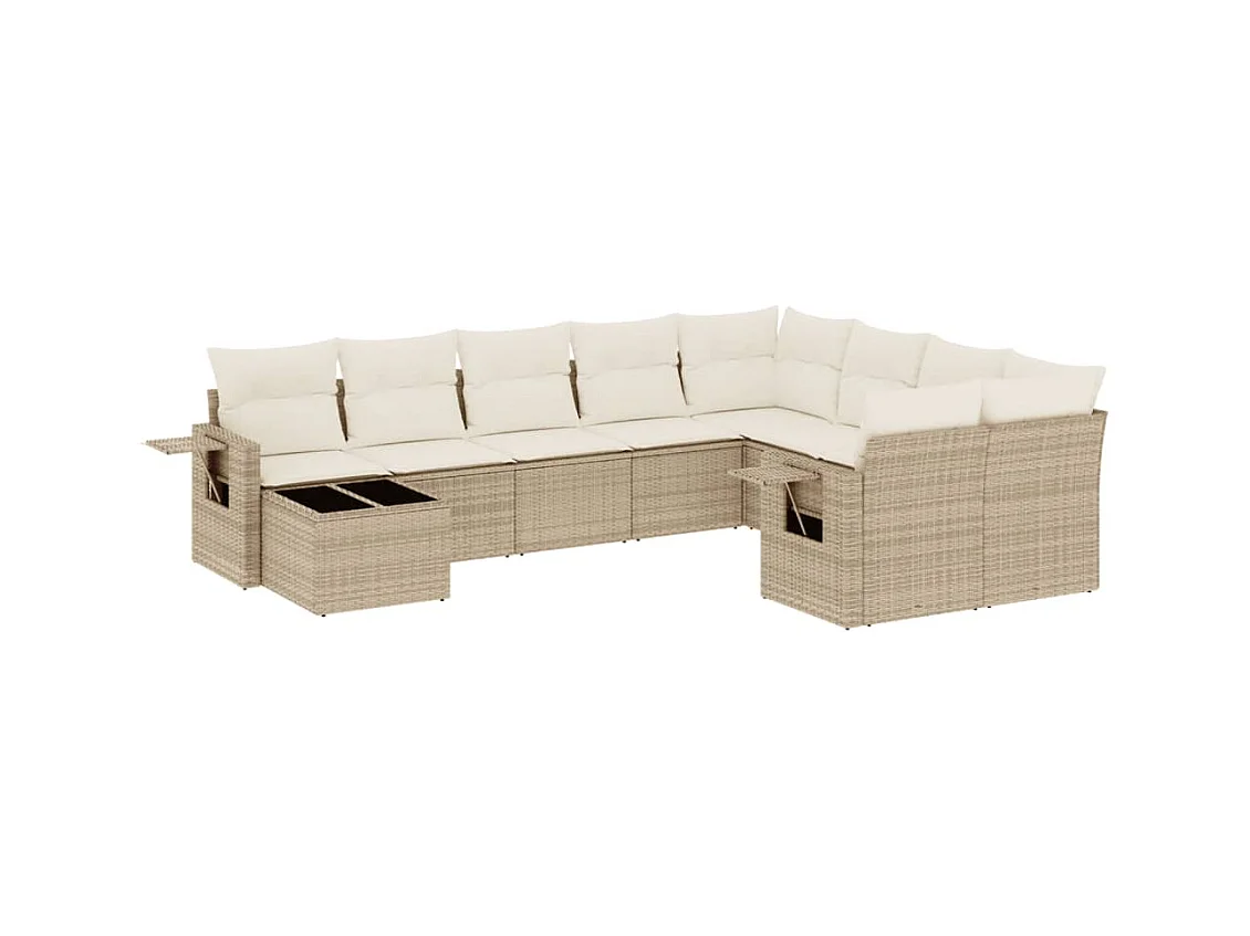 Salon de jardin avec coussins 10 pcs beige résine tressée