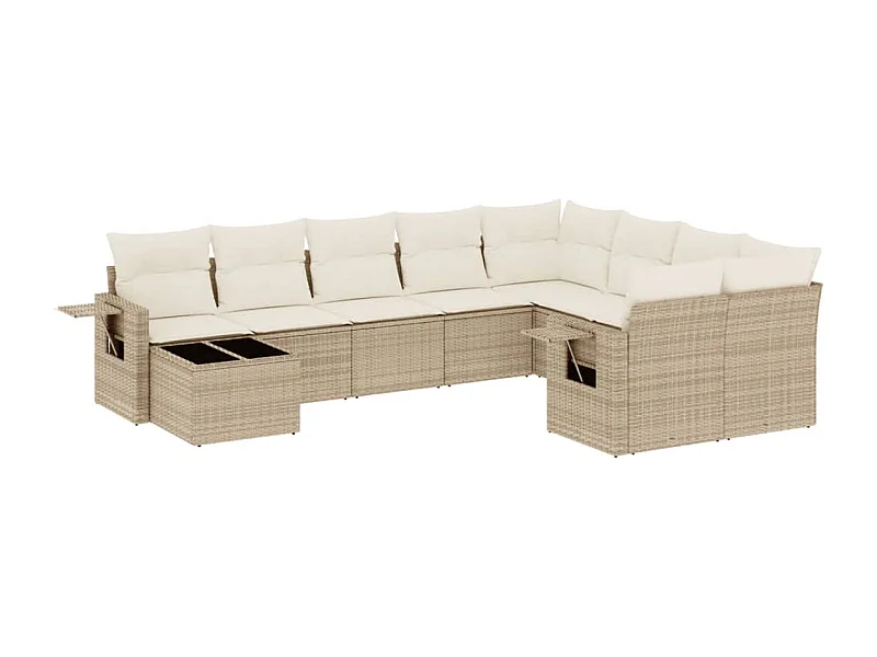Salon de jardin avec coussins 10 pcs beige résine tressée