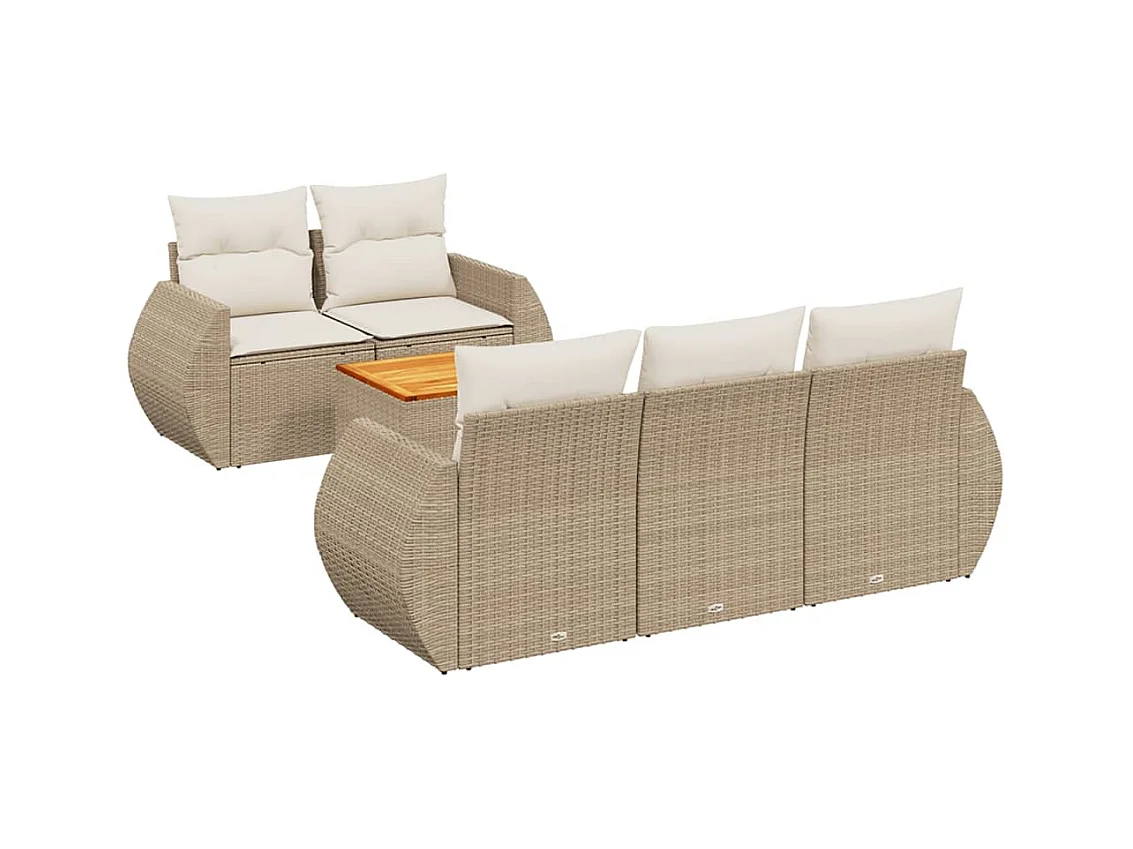 Salon de jardin avec coussins 6 pcs beige résine tressée