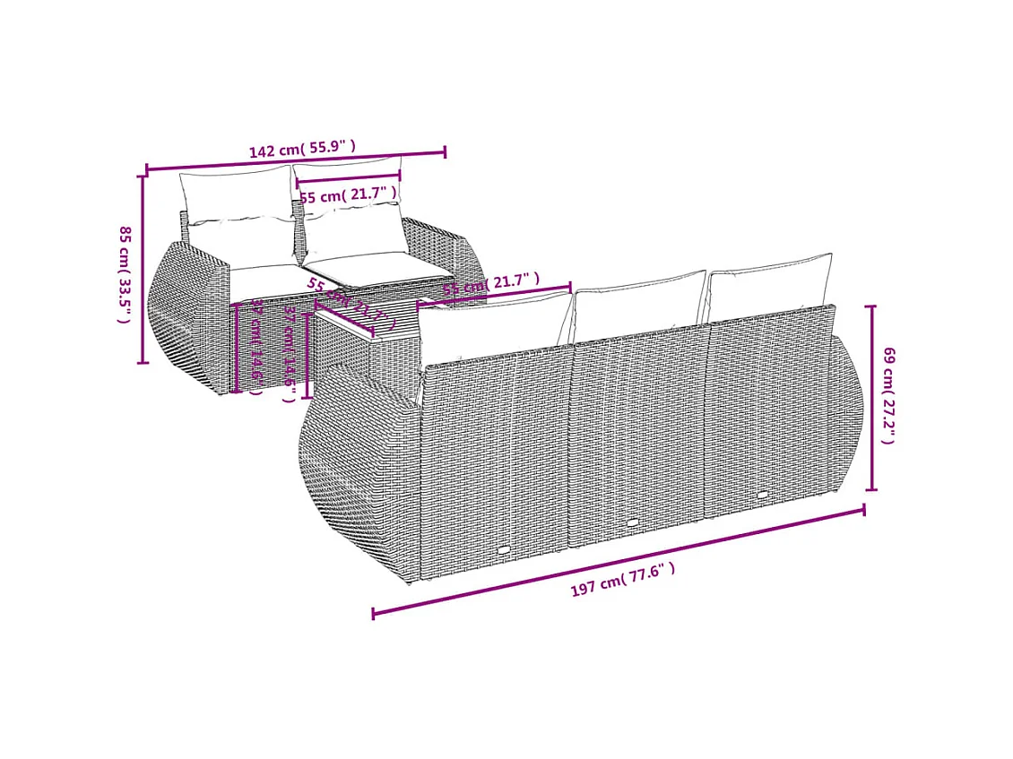 Salon de jardin avec coussins 6 pcs beige résine tressée