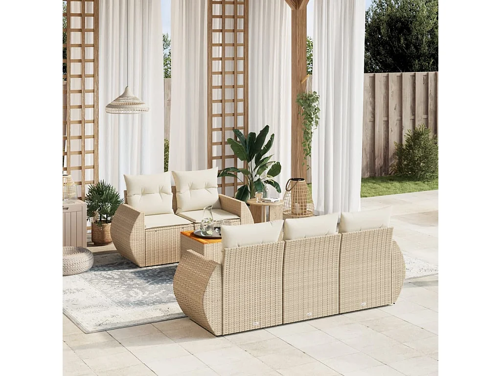 Salon de jardin avec coussins 6 pcs beige résine tressée