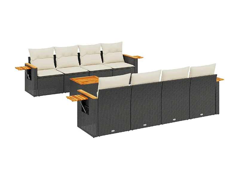 Salon de jardin 9 pcs avec coussins noir résine tressée