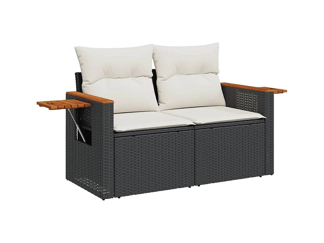 Salon de jardin 8 pcs avec coussins noir résine tressée