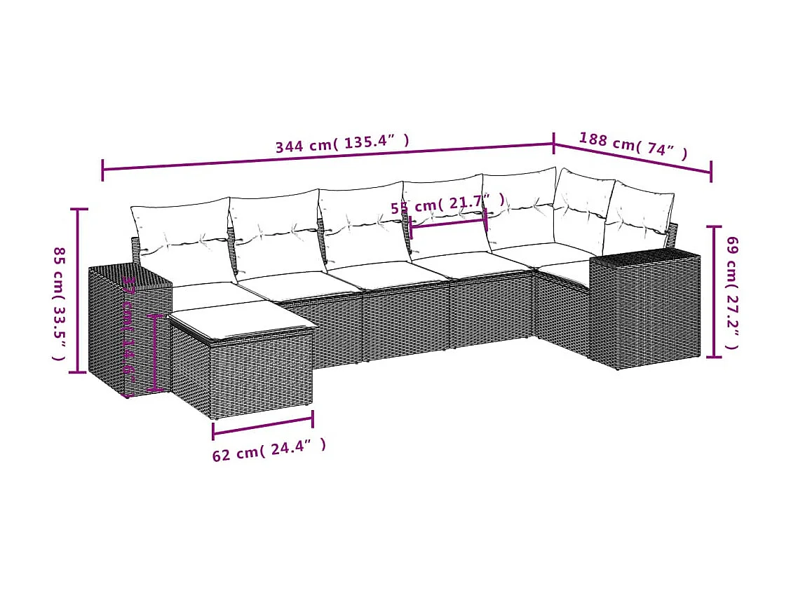 vidaXL Set de comedor de jardín 7 pzas y cojines ratán sintético negro