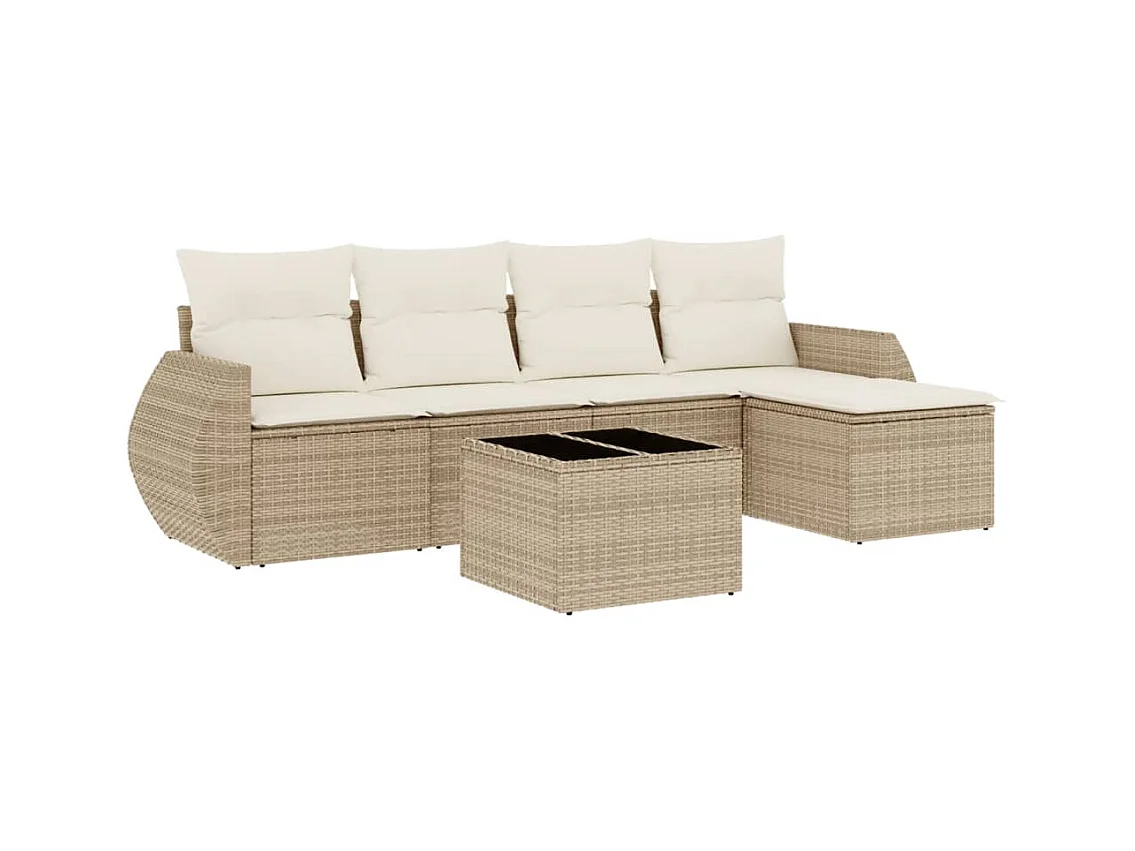 Salon de jardin avec coussins 6 pcs beige résine tressée
