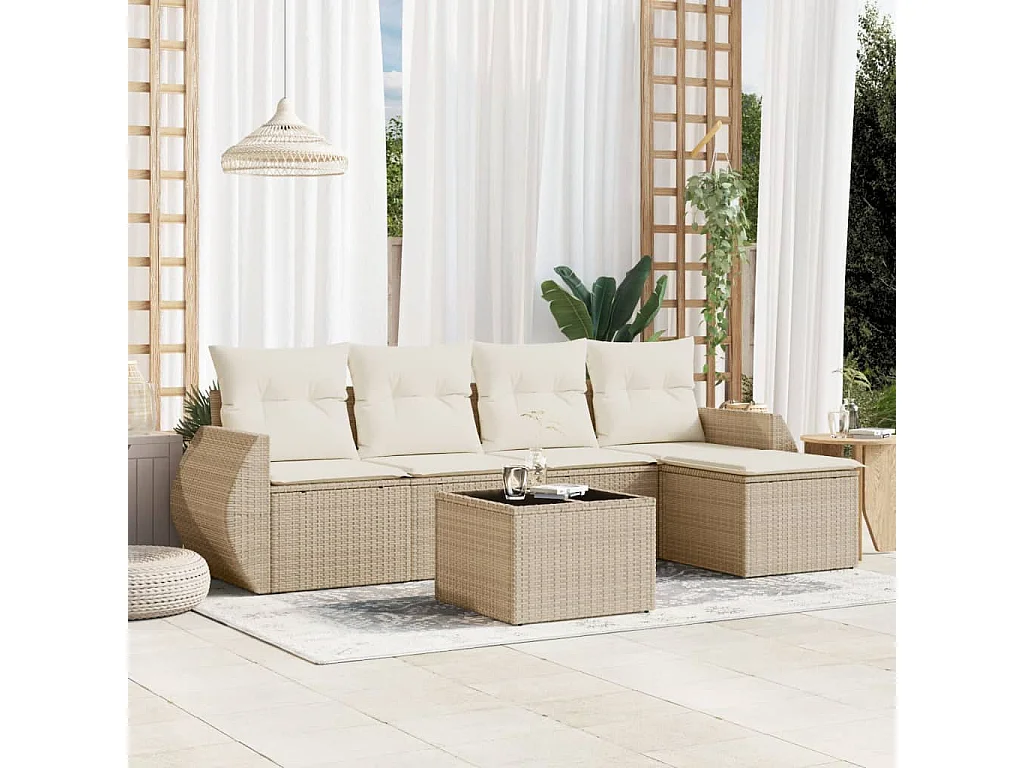 Salon de jardin avec coussins 6 pcs beige résine tressée