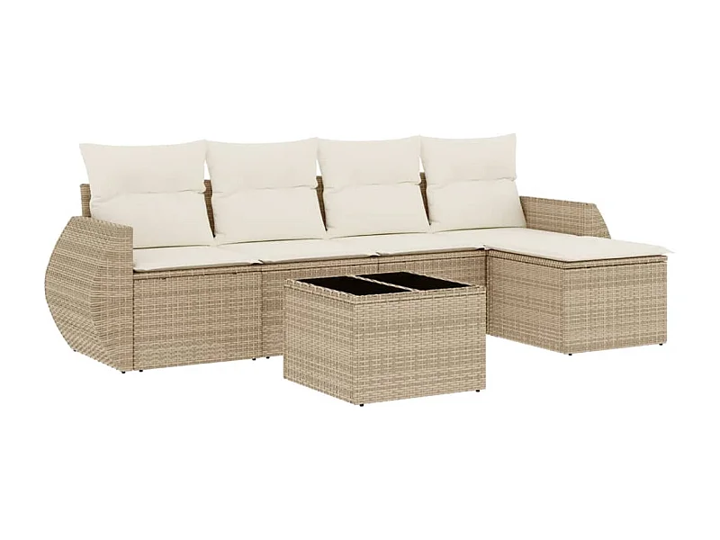 Salon de jardin avec coussins 6 pcs beige résine tressée