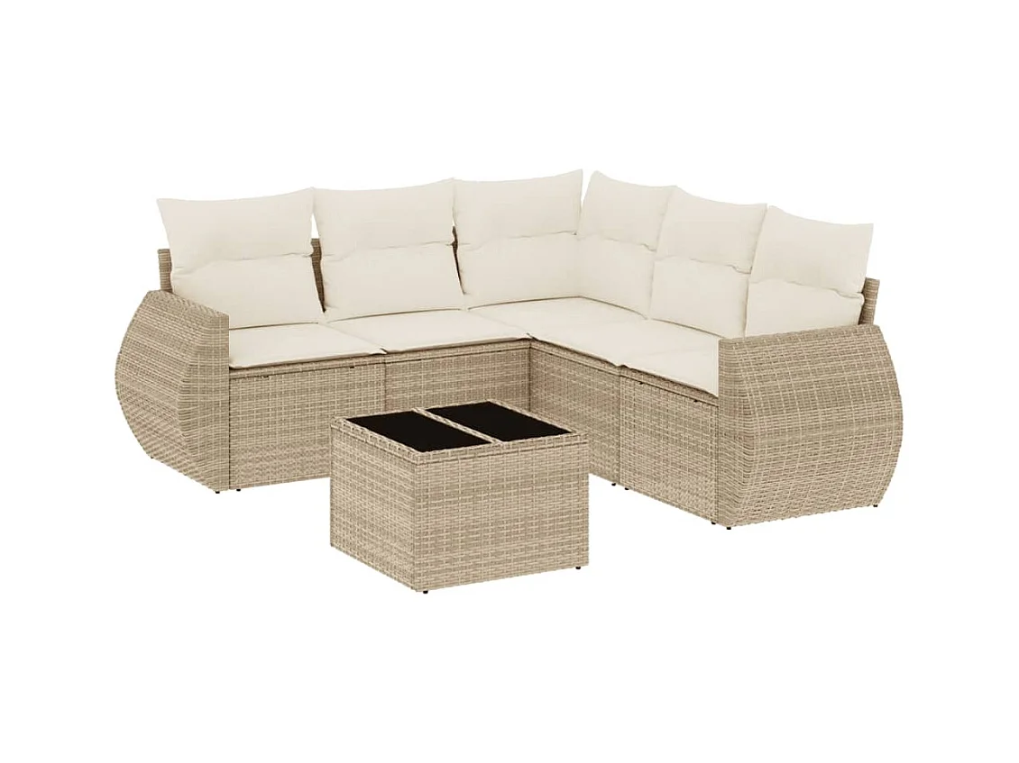 Salon de jardin avec coussins 6 pcs beige résine tressée