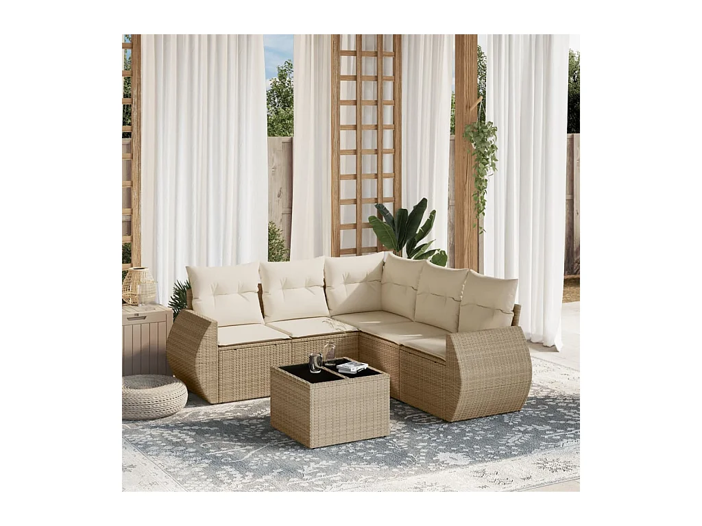Salon de jardin avec coussins 6 pcs beige résine tressée