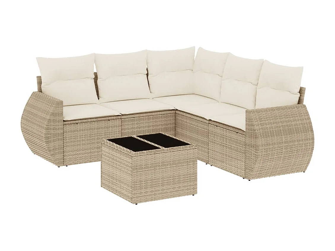 Salon de jardin avec coussins 6 pcs beige résine tressée
