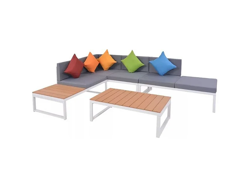 Salon de jardin 4 pièces métal blanc coussins gris Casey