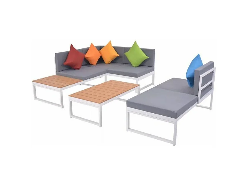 Salon de jardin 4 pièces métal blanc coussins gris Casey