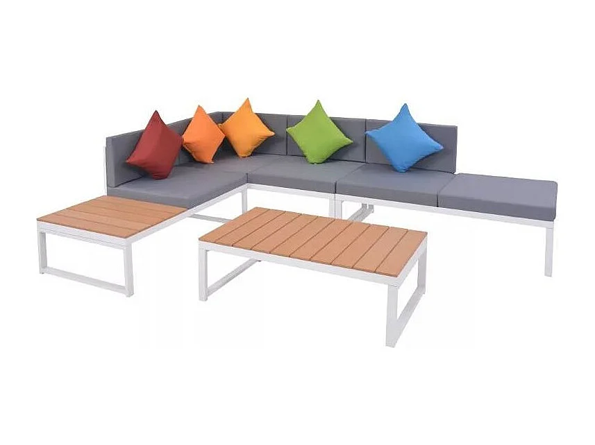 Salon de jardin 4 pièces métal blanc coussins gris Casey