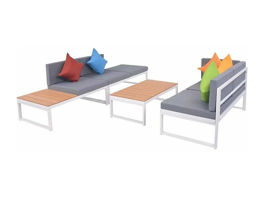 Salon de jardin 4 pièces métal blanc coussins gris Casey