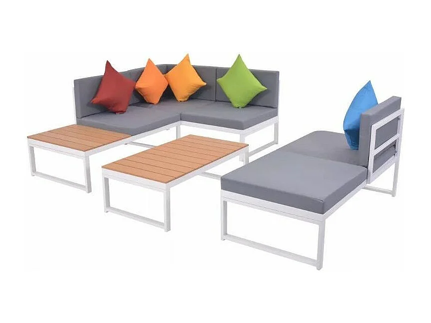Salon de jardin 4 pièces métal blanc coussins gris Casey