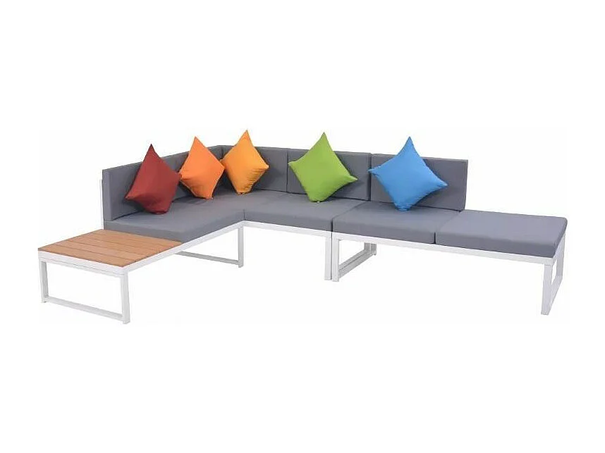 Salon de jardin 4 pièces métal blanc coussins gris Casey