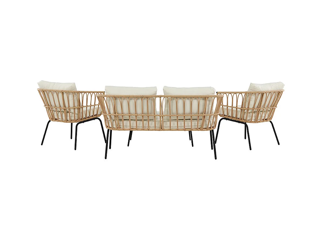 Salon de Jardin 4 Places en Rotin "Ortigia" 142cm Naturel