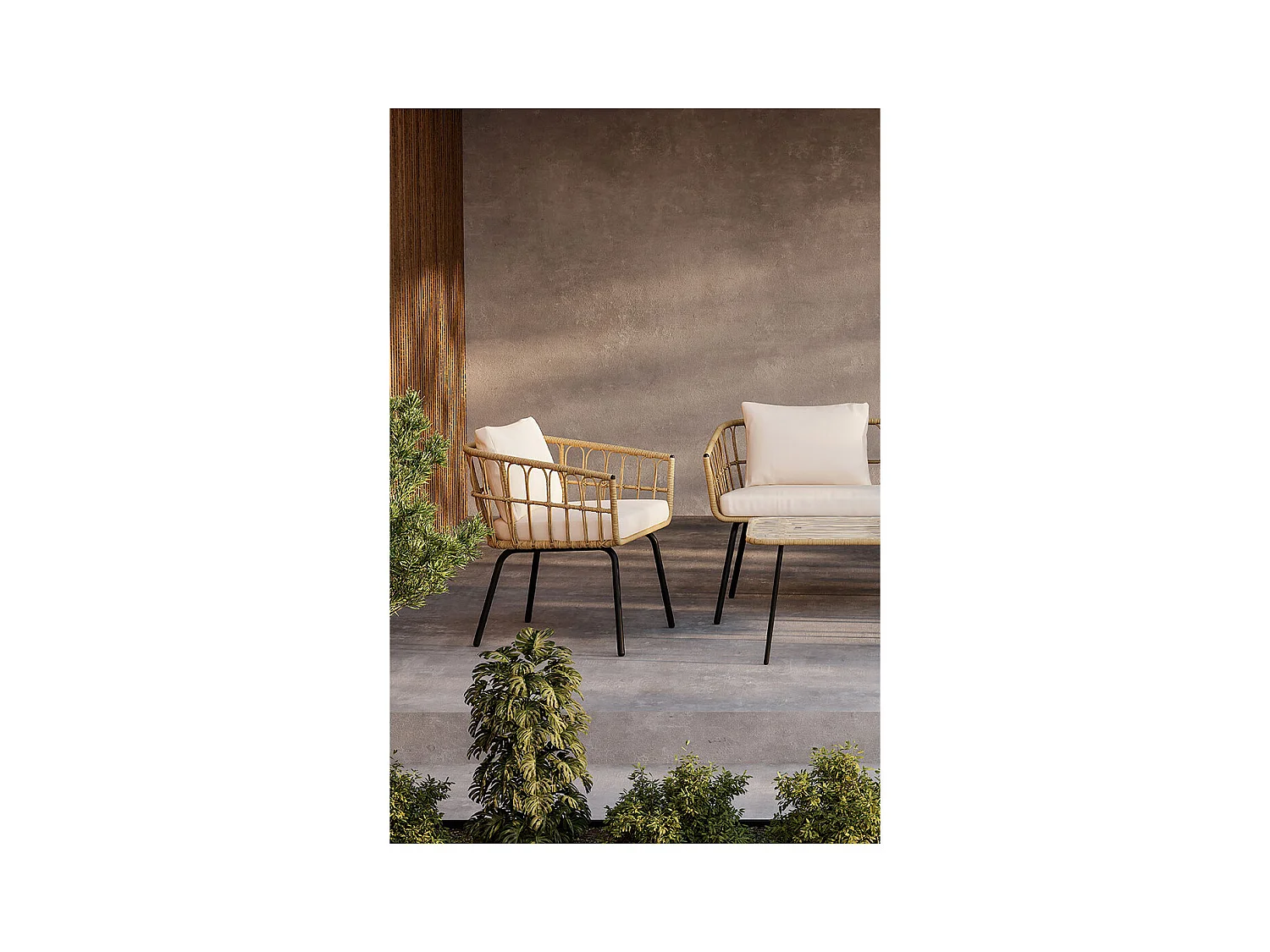 Salon de Jardin 4 Places en Rotin "Ortigia" 142cm Naturel