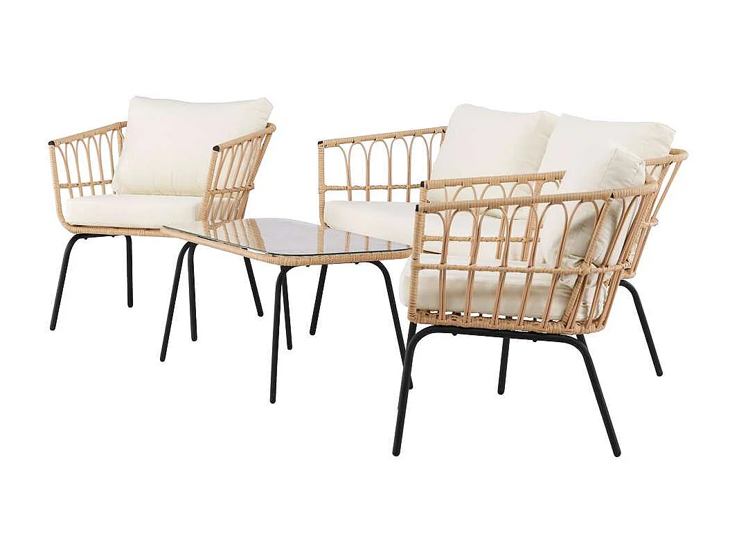 Salon de Jardin 4 Places en Rotin "Ortigia" 142cm Naturel