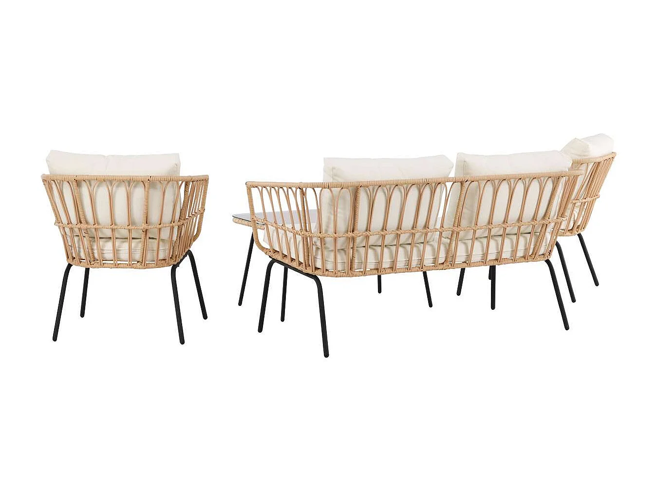 Salon de Jardin 4 Places en Rotin "Ortigia" 142cm Naturel