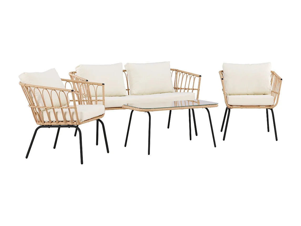 Salon de Jardin 4 Places en Rotin "Ortigia" 142cm Naturel