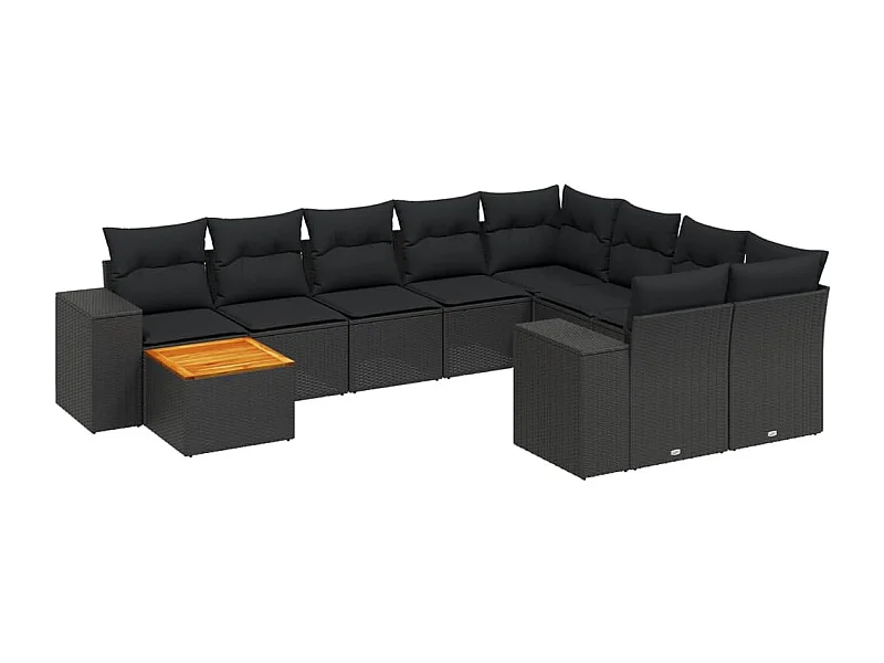 Salon de jardin 10 pcs avec coussins noir résine tressée