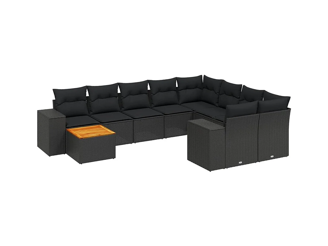 Salon de jardin 10 pcs avec coussins noir résine tressée