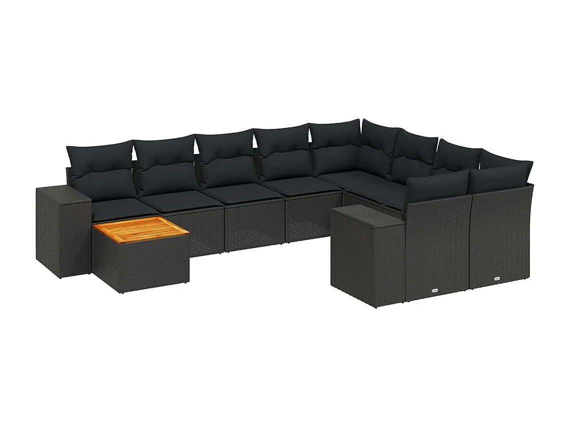 vidaXL Set de sofás de jardín 10 pzas cojines ratán sintético negro