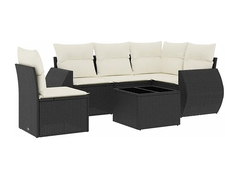 Salon de jardin 6 pcs avec coussins noir résine tressée