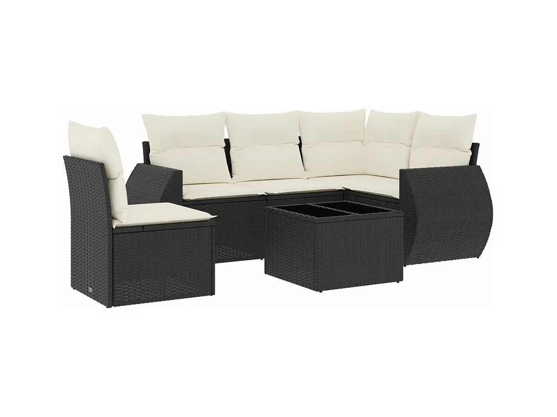 Salon de jardin 6 pcs avec coussins noir résine tressée