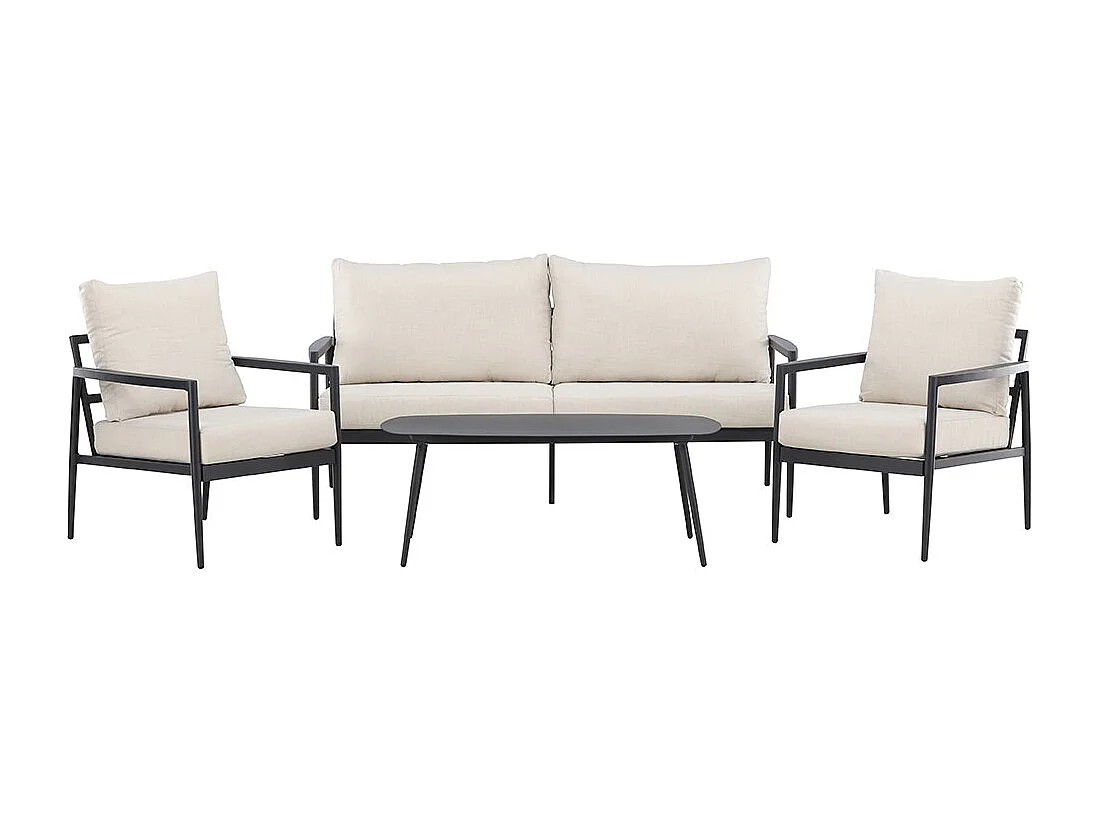 Taromina Loungeset 1 Sofa, 2 Stühle, 1 Couchtisch schwarz.