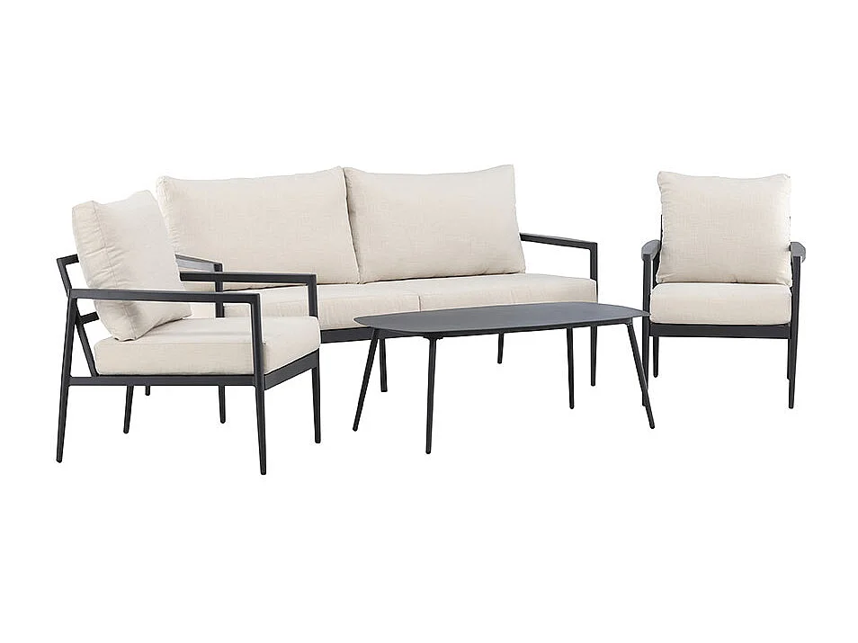 Taromina Loungeset 1 Sofa, 2 Stühle, 1 Couchtisch schwarz.