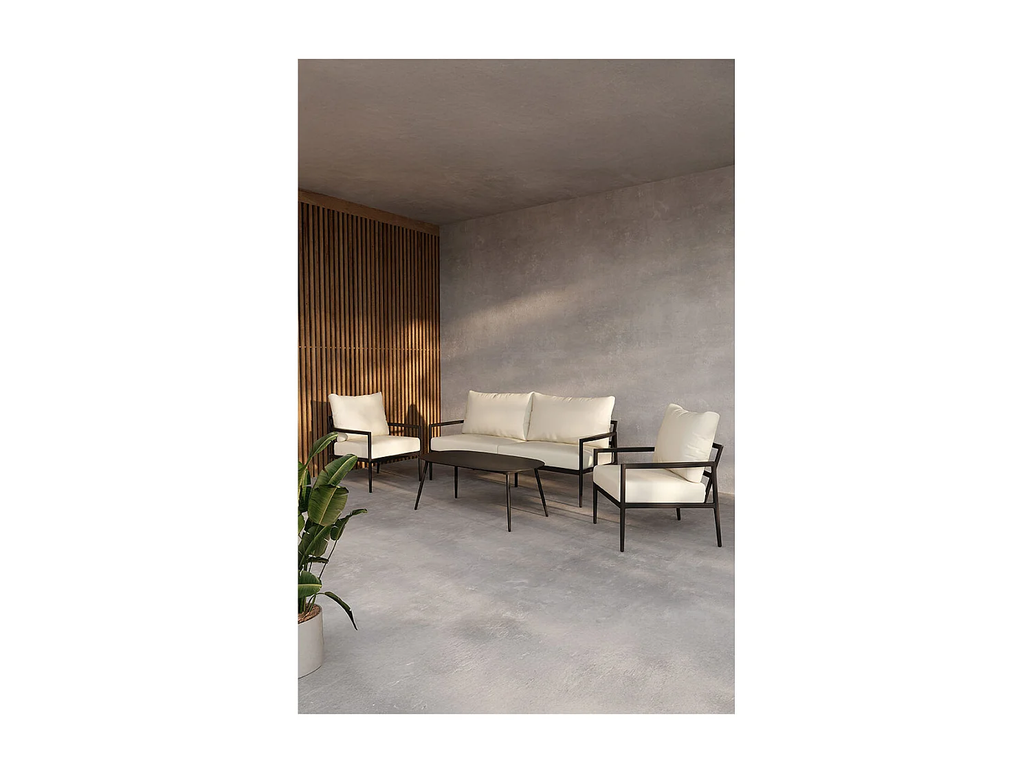 Taromina Loungeset 1 Sofa, 2 Stühle, 1 Couchtisch schwarz.