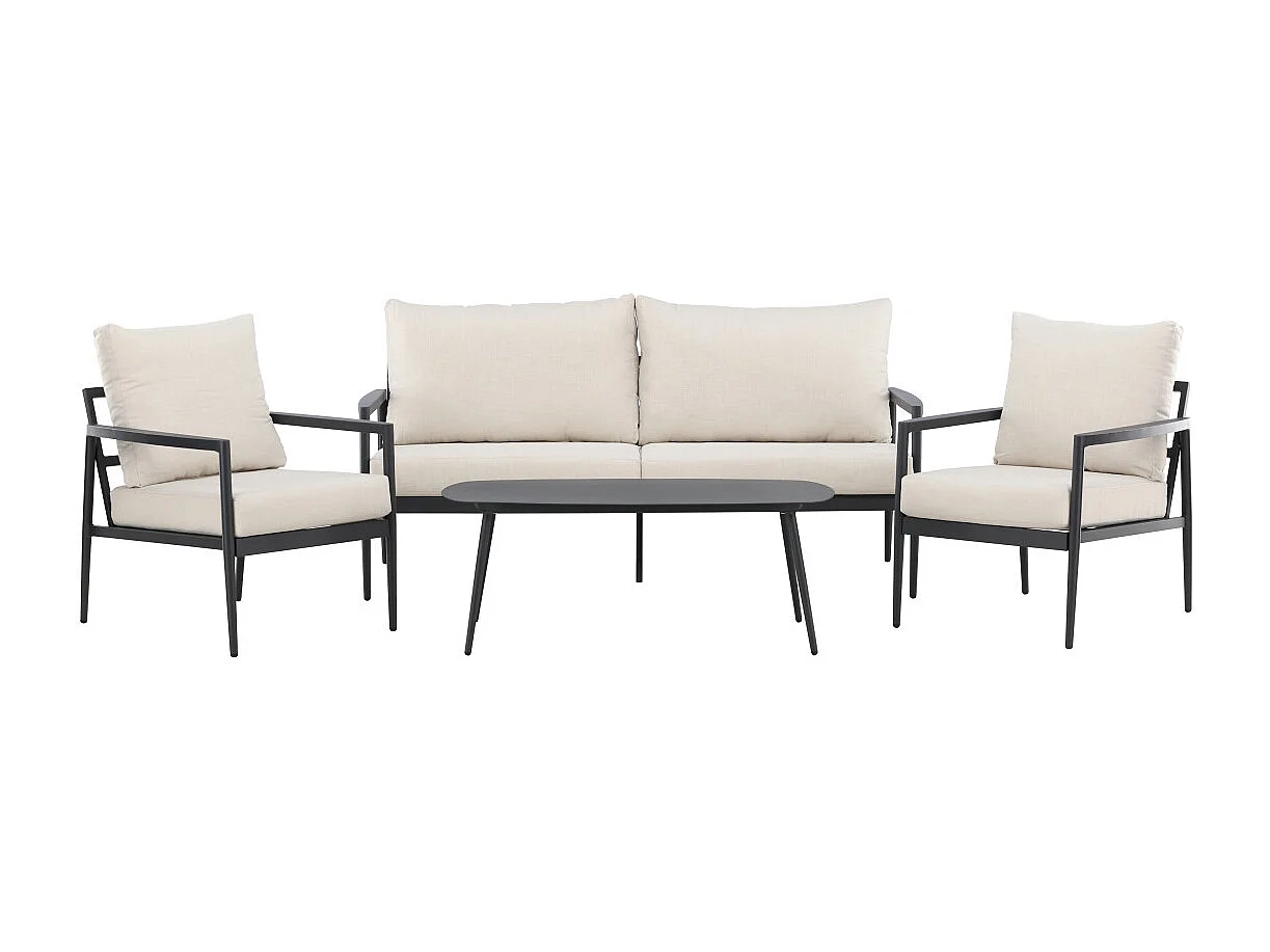 Taromina Loungeset 1 Sofa, 2 Stühle, 1 Couchtisch schwarz.